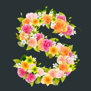 深色背景上帶有玫瑰、百合和雛菊的花卉字母S — 山坡 壁紙