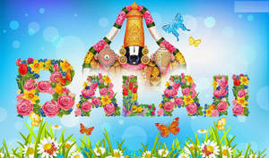 色彩繽紛的花卉文字，在藍天下用蝴蝶和草地拼出BALAJI。 — 花朵 壁紙