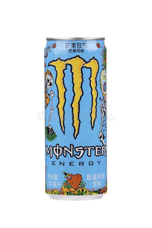 一個帶有芒果口味和骷髏圖案的藍色Monster Energy飲料罐。 — Monster Energy 壁紙
