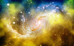 一個色彩繽紛的螺旋星系，在太空中閃爍著星星和旋轉的星雲。 — 宇宙美學 壁紙