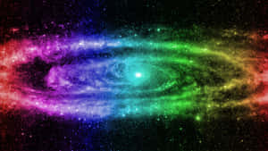 一個色彩繽紛的螺旋星系，在深空中閃耀著彩虹色調。 — 宇宙 壁紙