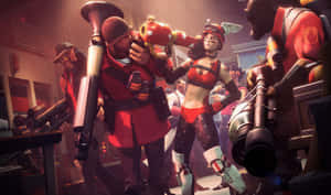 卡通士兵穿著紅色制服，在遊戲場景中手持大型武器。 — 電玩遊戲 GIF 壁紙