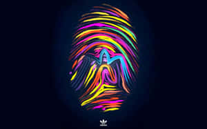 深色背景上帶有Adidas標誌的充滿活力的霓虹指紋藝術 — 愛迪達 GIF 壁紙