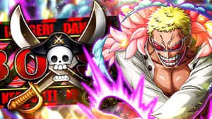 金髮和紅色護目鏡的動漫海盜發射紫色能量攻擊。 — 多羅羅 壁紙