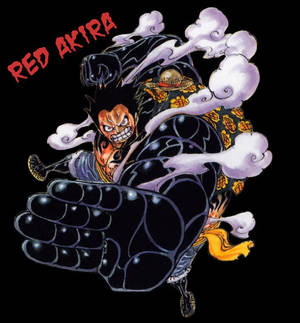 動漫角色 Red Akira 擺出強力揮拳姿勢，帶有煙霧效果。 — 魯夫四檔 壁紙