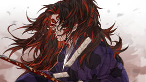 動畫惡魔武士，紅眼睛，飄逸的頭髮，手持劍。 — 動漫惡魔 壁紙
