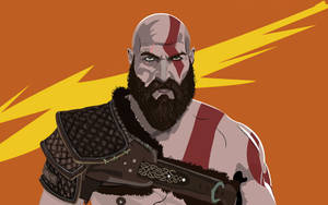 God of War 角色，帶有紅色臉部紋身和閃電背景 — 克雷多斯 壁紙