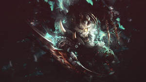 獅頭戰士在黑暗奇幻戰鬥場景中手持發光劍 — 傳說對決 魔法黎明 壁紙