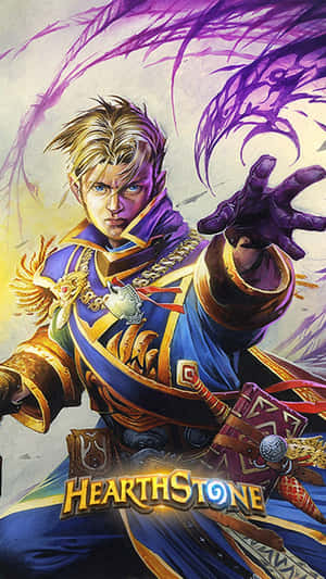 爐石戰記戰士穿著華麗盔甲施放紫色魔法 — 電玩遊戲 GIF 壁紙