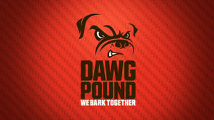 兇猛的鬥牛犬標誌，文字「DAWG POUND WE BARK TOGETHER」，紅色紋理背景 — 克里夫蘭騎士隊 壁紙