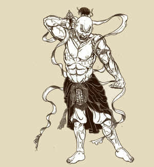 一個兇猛的惡魔戰士，手持武器和飄逸的絲帶，擺出動態姿勢。 — 榮耀Magic V6 壁紙