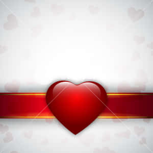 絲帶上的紅色心形，背景有心形圖案。 — 情人節快樂 壁紙