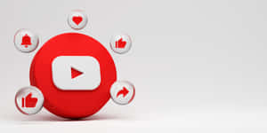 白色背景上帶有浮動互動圖標的YouTube標誌 — YouTube 標誌 壁紙