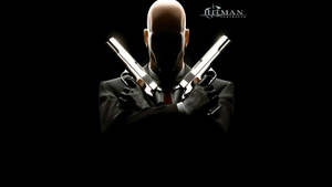 Hitman Contracts 刺客在黑色背景前手持兩把交叉的手槍。 — 刺客教條 壁紙