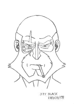 光頭男人機械眼睛香煙嘴裡線條畫 — iPad Pro M4 壁紙