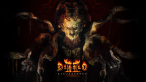 Diablo Resurrected 標誌，背後有一個惡魔生物。 — 暗黑破壞神 壁紙