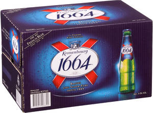 Kronenbourg 1664啤酒盒，帶有冷凝水和瓶子圖像。 — 高清 壁紙