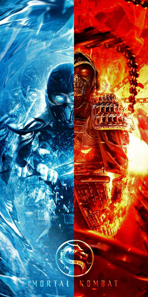 Mortal Kombat中的Sub Zero和Scorpion，分為冰冷和熾熱兩半。 — 真人快打 蠍子 vs 零度 壁紙