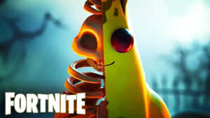 Fortnite角色，一半骷髏一半黃色面孔，在迷霧背景中發光 — 要塞英雄 大逃殺 壁紙