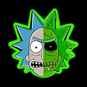 卡通角色分裂成正常和怪異的綠色兩半，帶有發光輪廓。 — 1:1 壁紙