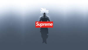 動漫角色剪影，白髮和紅色Supreme標誌，在藍色迷霧中。 — Off white 標誌 壁紙