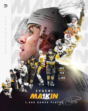 冰球運動員 Evgeni Malkin 慶祝 1000 場比賽，附有統計數據和獎盃拼貼。 — 運動 壁紙