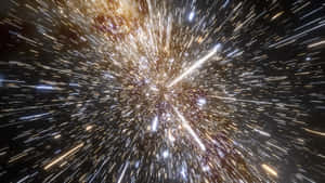 在金色和白色光的宇宙隧道中疾馳的星星。 — 星際效應 壁紙