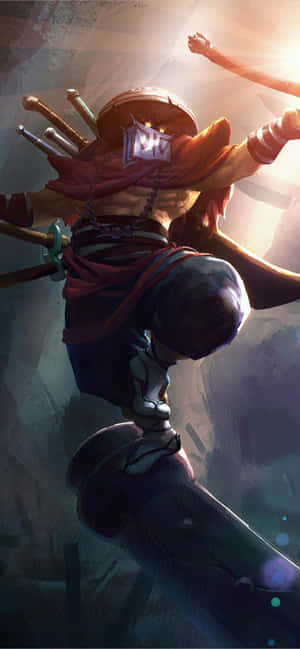 動漫戰士在陽光小巷中持劍跳躍 — 電玩遊戲 GIF 壁紙