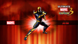 終極 Marvel vs Capcom 3 身穿金色盔甲的超級英雄伴隨著能量爆發跳躍。 — 漫威反派 壁紙