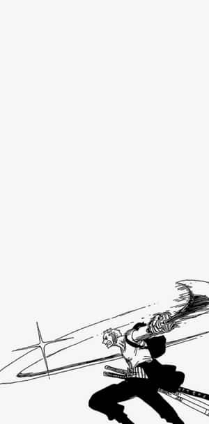 動漫戰士擺出戰鬥姿勢，揮舞著劍，帶有動作線條。 — 神鬼奇航 壁紙