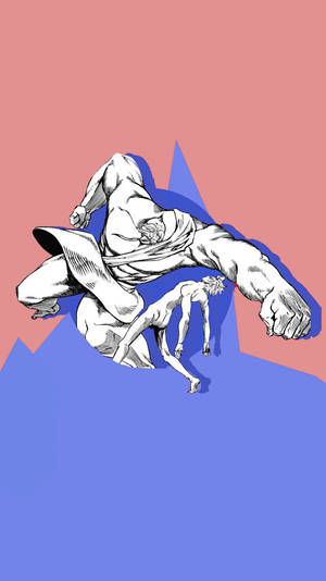 一個風格化的動漫插圖，描繪一個肌肉發達的人物在粉紅色和藍色背景上移動。 — 終末的女武神 壁紙