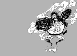 動漫角色在旋轉煙霧環繞下釋放出強力一拳。 — 魯夫美學 壁紙