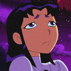 動漫女孩，紫色眼睛，黑色頭髮，繁星點點的紫色天空背景。 — 深色主題 壁紙