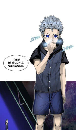 動漫男孩，灰色尖刺頭髮和藍色眼睛，惱火地看著周圍電光閃爍。 — Galaxy Tab A 壁紙