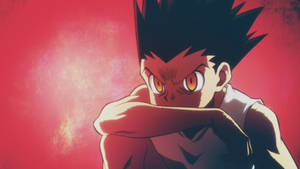 動漫角色，刺蝟頭，發光眼睛，紅色背景。 — 小傑 壁紙
