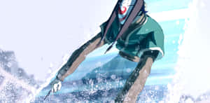 動漫角色衝浪大浪，水花四濺。 — 春野櫻 壁紙