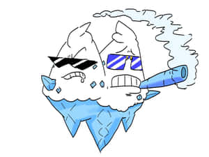 一個卡通冰怪獸戴著太陽眼鏡，抽著藍色煙斗，同時呼出霜。 — 電玩遊戲 GIF 壁紙
