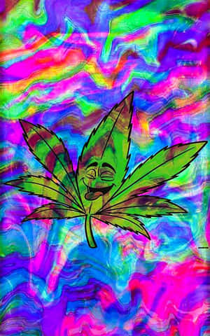 一個微笑的卡通大麻葉在旋轉的霓虹背景上。 — 藝術 壁紙