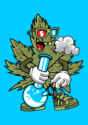 卡通大麻葉角色戴著3D眼鏡吸食水煙槍。 — 卡通 壁紙