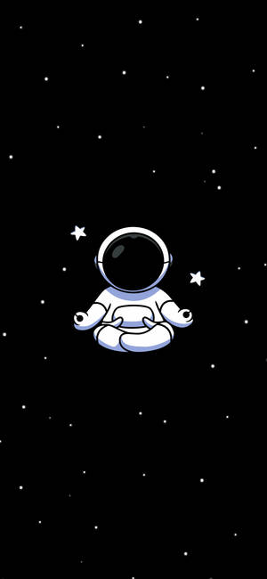 一個卡通太空人在太空中的星星之間冥想。