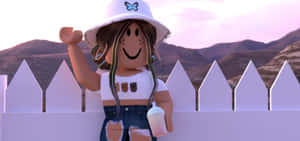 一個卡通女孩站在柵欄旁邊 — 美學 Roblox 壁紙