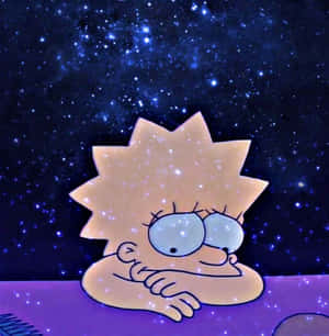 卡通女孩用疲倦的眼睛仰望星星 — 悲傷女孩 壁紙