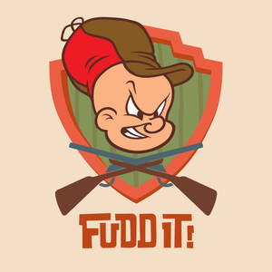 卡通男孩憤怒表情，戴著有交叉步槍和文字 Fudd It! 的帽子 — 埃爾默·福德 壁紙