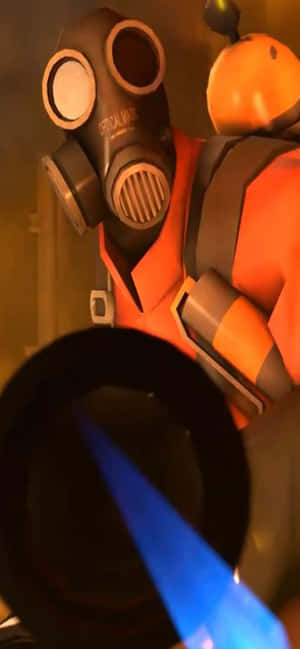 橙色機器人戴防毒面具發射藍色光束 — 電玩遊戲 GIF 壁紙