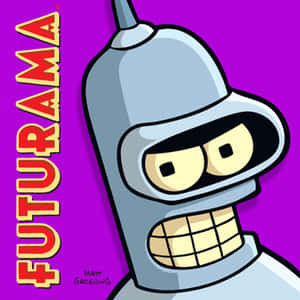 Futurama 機器人角色在紫色背景前咧嘴大笑。