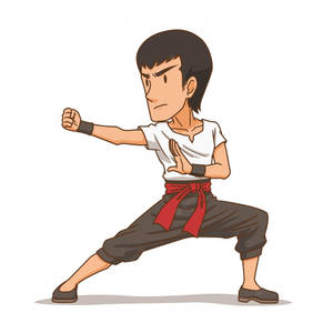 動漫風格的武術家穿著白色襯衫和紅色腰帶，擺出戰鬥姿勢。 — 卡通 壁紙