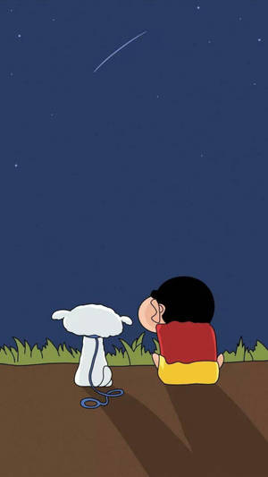 一個男孩和他的狗在夜空中觀看流星。 — 舒莉 壁紙