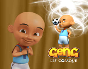 一個卡通角色拿著一顆足球 — Upin Ipin 壁紙