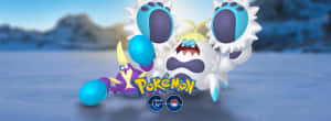 兩個Pokemon角色在冰上，帶有Pokemon GO標誌。 — 電玩遊戲 GIF 壁紙