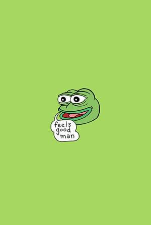 卡通青蛙，帶有對話框，上面寫著「feels good man」，背景為綠色。 — 佩佩蛙 GIF 壁紙